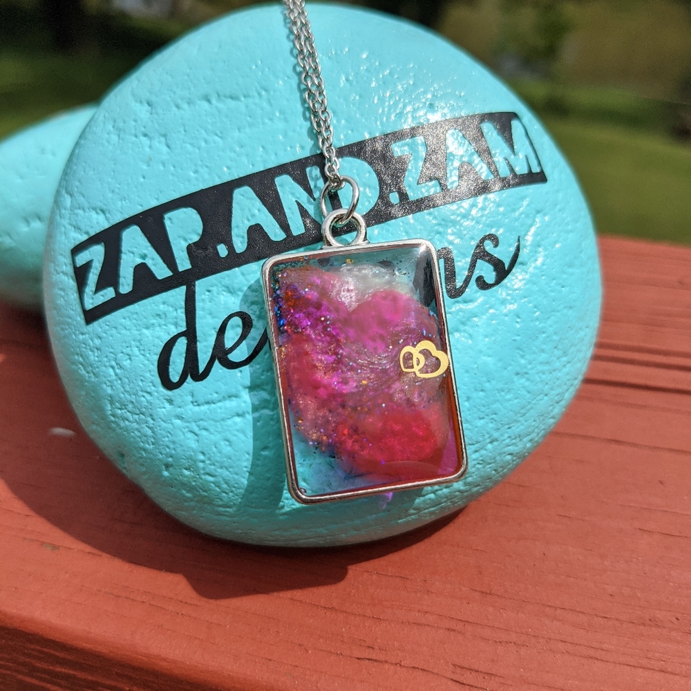 SOLD Hearts Necklace Resin Art Love Cute Silver Handmade Pendant Gift